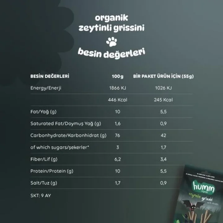 Mey İthalat® Humm Organik Vegan Zeytinli Grissini 55 Gr