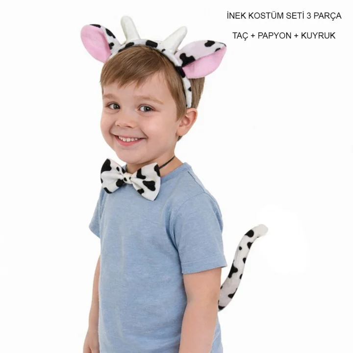 Mey İthalat® İnek Kostüm Aksesuar Seti 3 lü - Taç Papyon Kuyruk