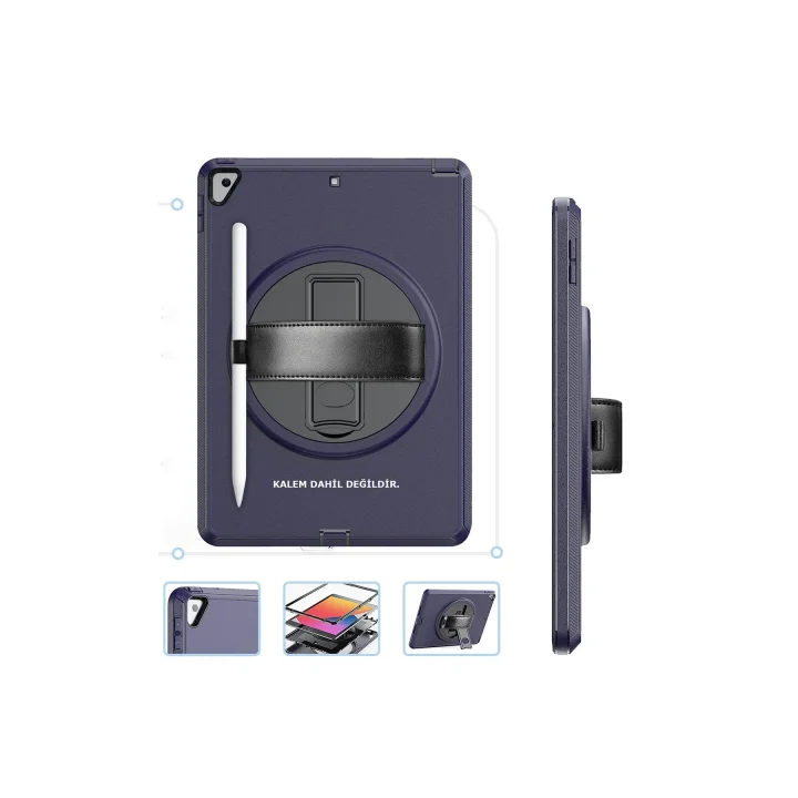 Mey İthalat®  iPad 10.2 (7.nesil) Kılıf Hand Strap Tablet Kılıfı - Lacivert