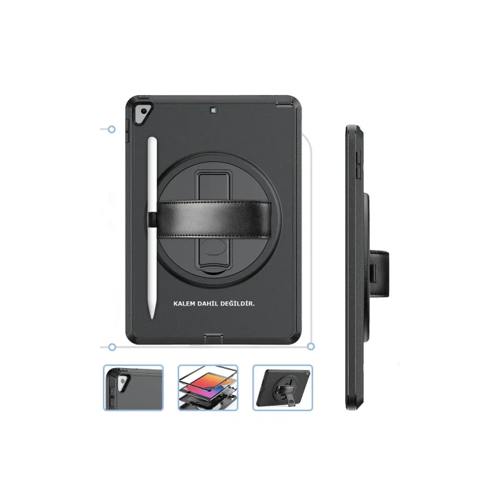 Mey İthalat®  iPad 10.2 (7.nesil) Kılıf Hand Strap Tablet Kılıfı - Siyah