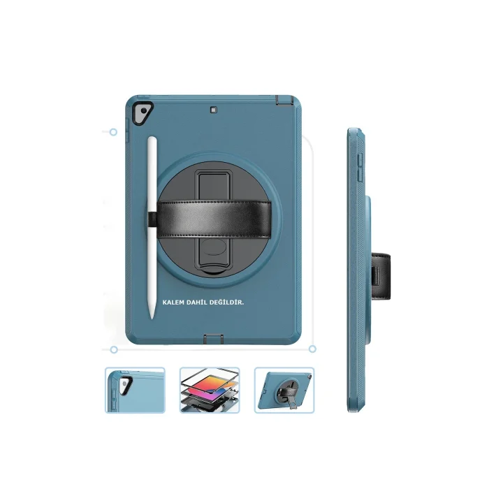 Mey İthalat®  iPad 10.2 (7.nesil) Kılıf Hand Strap Tablet Kılıfı - Turkuaz
