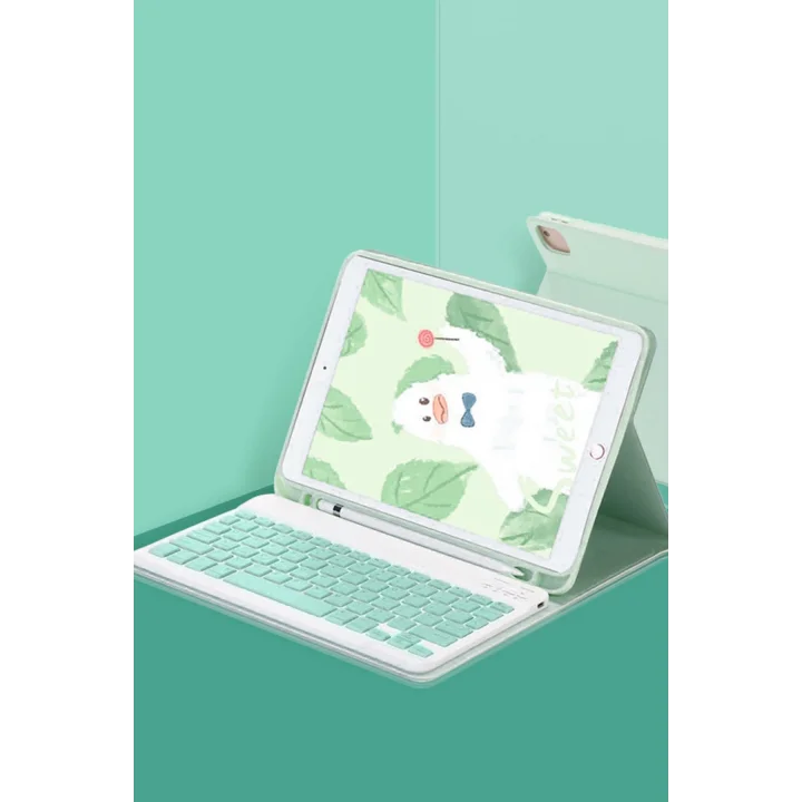Mey İthalat®  iPad Pro 11 (2022) Kılıf KC01 Smart Klavyeli Tablet Kılıfı - Açık Yeşil