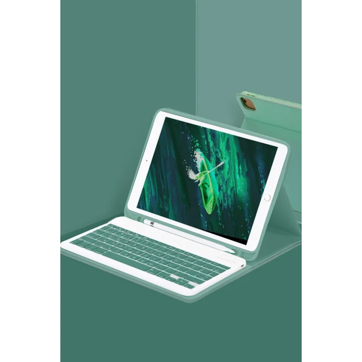 Mey İthalat®  iPad Pro 11 (2024) Kılıf KC01 Smart Klavyeli Tablet Kılıfı - Koyu Yeşil