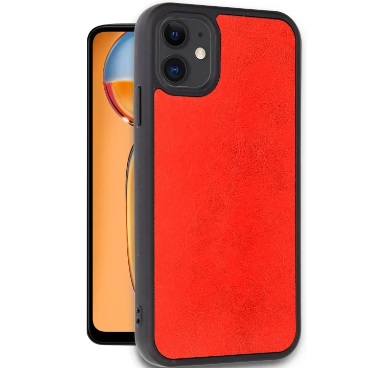 Mey İthalat®   iPhone 11 Kılıf Aras Deri Kapak - Kırmızı