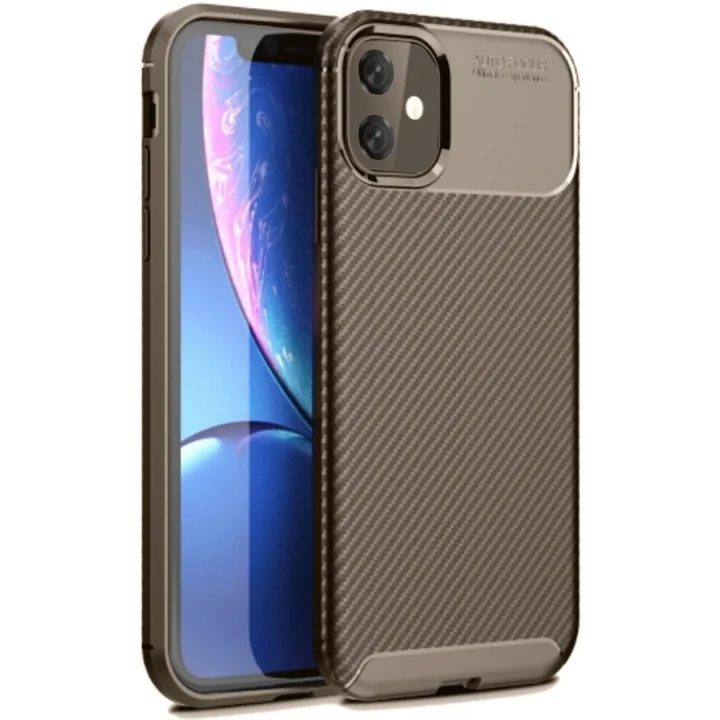 Mey İthalat®  iPhone 11 Kılıf Auto Focus Karbon Kapak - Kahverengi
