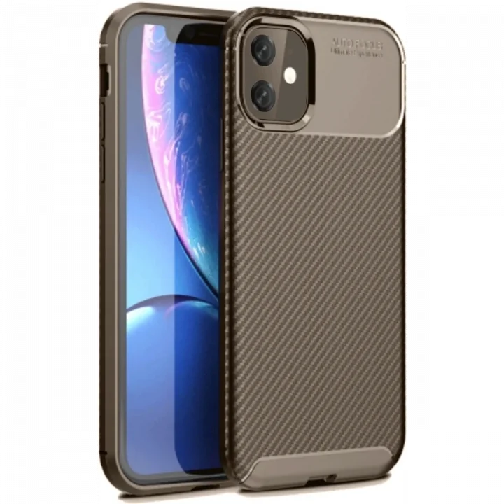 Mey İthalat®  iPhone 11 Kılıf Auto Focus Karbon Kapak - Kahverengi