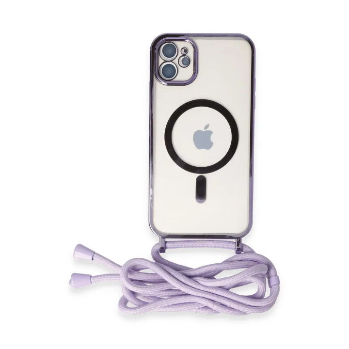 Mey İthalat®   iPhone 11 Kılıf Divo Lazer Askılı Magsafe Kapak - Lila