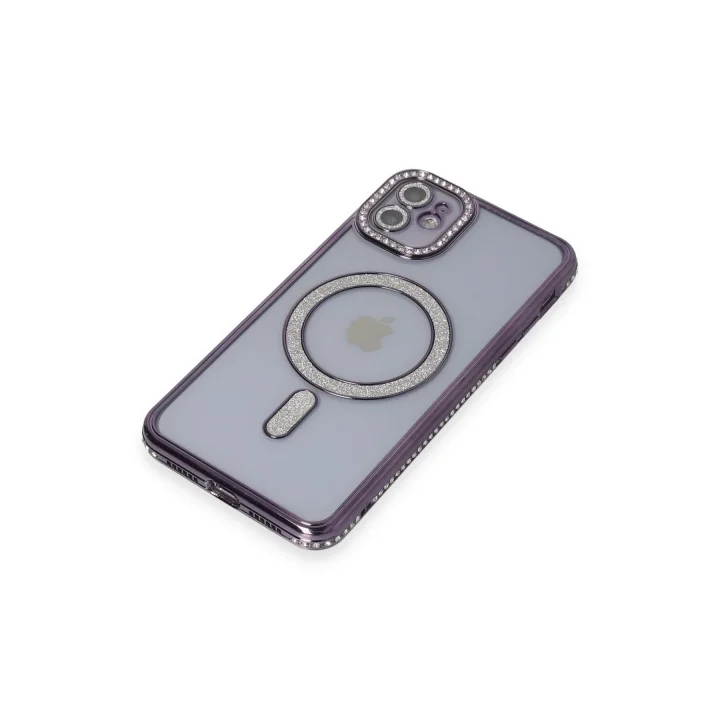 Mey İthalat®  iPhone 11 Kılıf Joke Simli Magneticsafe Kılıf - Derin Mor