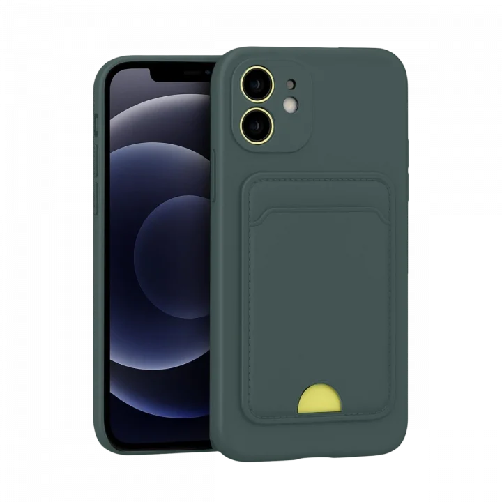 Mey İthalat®  iPhone 11 Kılıf Kelvin Kartvizitli Silikon - Koyu Yeşil