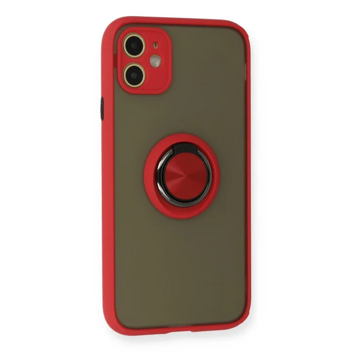 Mey İthalat®  iPhone 11 Kılıf Montreal Yüzüklü Silikon Kapak - Kırmızı