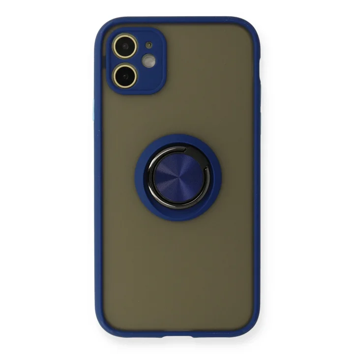 Mey İthalat®  iPhone 11 Kılıf Montreal Yüzüklü Silikon Kapak - Lacivert