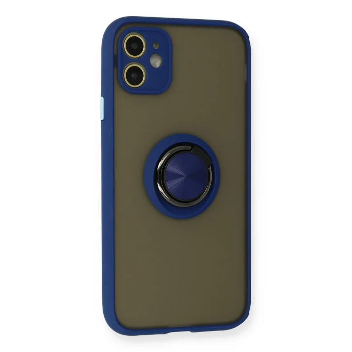 Mey İthalat®  iPhone 11 Kılıf Montreal Yüzüklü Silikon Kapak - Lacivert