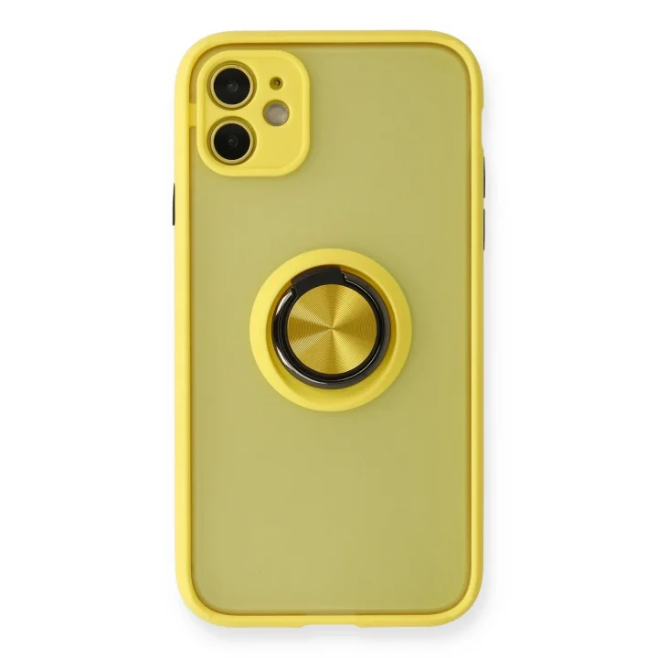 Mey İthalat®  iPhone 11 Kılıf Montreal Yüzüklü Silikon Kapak - Sarı