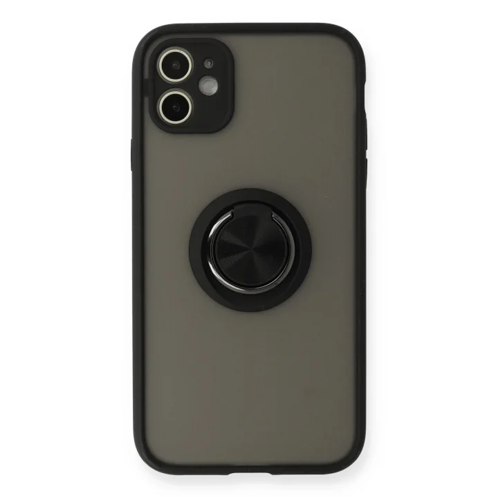 Mey İthalat®   iPhone 11 Kılıf Montreal Yüzüklü Silikon Kapak - Siyah
