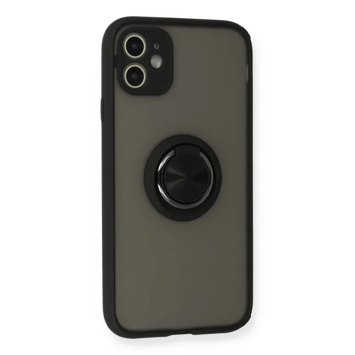Mey İthalat®   iPhone 11 Kılıf Montreal Yüzüklü Silikon Kapak - Siyah