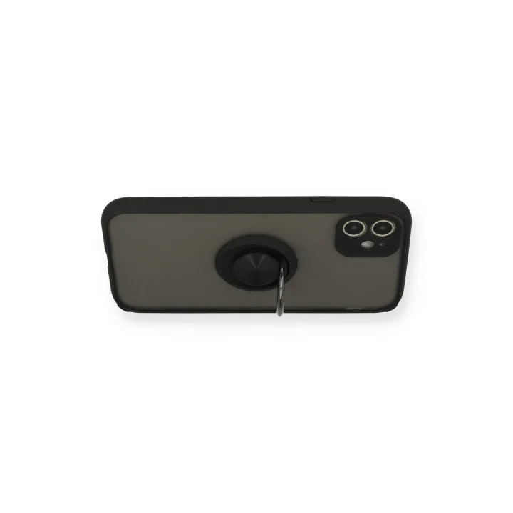 Mey İthalat®   iPhone 11 Kılıf Montreal Yüzüklü Silikon Kapak - Siyah