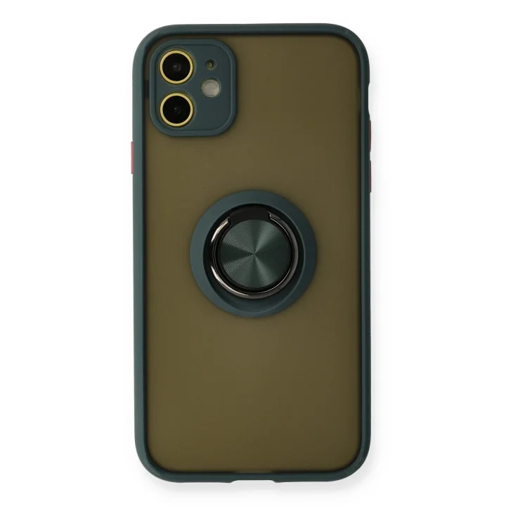 Mey İthalat®  iPhone 11 Kılıf Montreal Yüzüklü Silikon Kapak - Yeşil