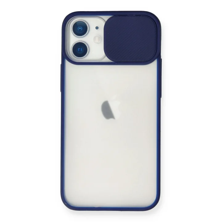 Mey İthalat®  iPhone 11 Kılıf Palm Buzlu Kamera Sürgülü Silikon - Lacivert