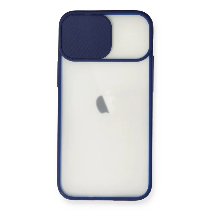 Mey İthalat®  iPhone 11 Kılıf Palm Buzlu Kamera Sürgülü Silikon - Lacivert
