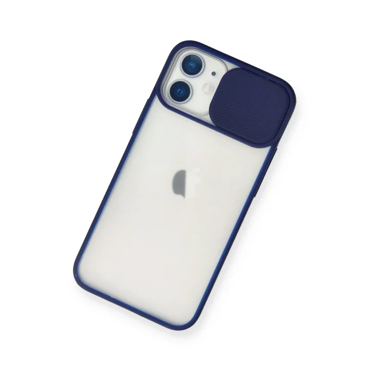 Mey İthalat®  iPhone 11 Kılıf Palm Buzlu Kamera Sürgülü Silikon - Lacivert