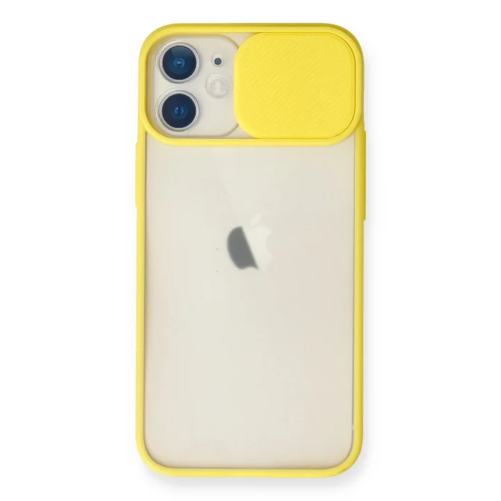 Mey İthalat®  iPhone 11 Kılıf Palm Buzlu Kamera Sürgülü Silikon - Sarı