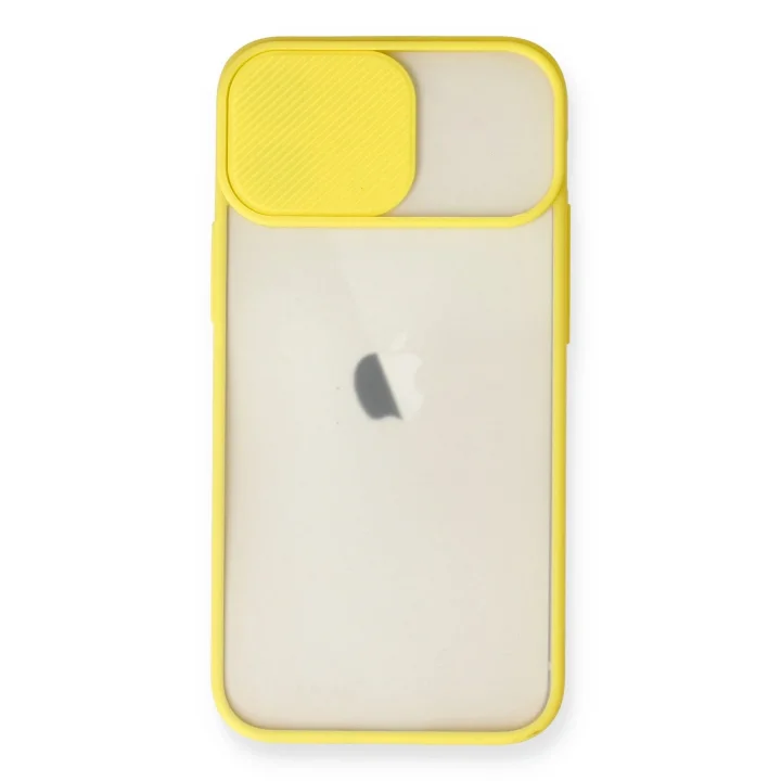 Mey İthalat®  iPhone 11 Kılıf Palm Buzlu Kamera Sürgülü Silikon - Sarı