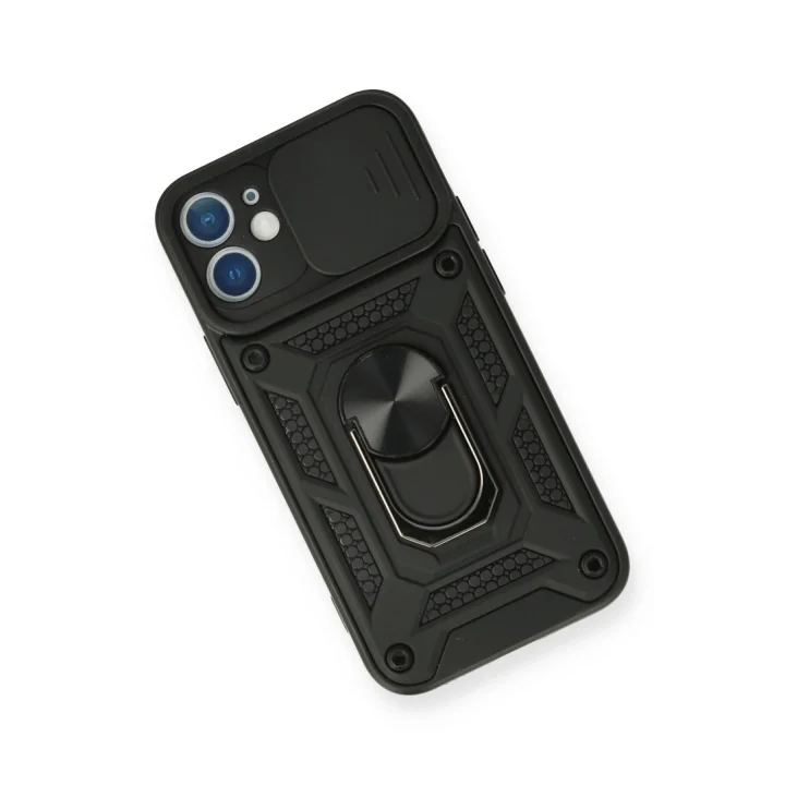 Mey İthalat®  iPhone 11 Kılıf Pars Lens Yüzüklü Silikon - Siyah