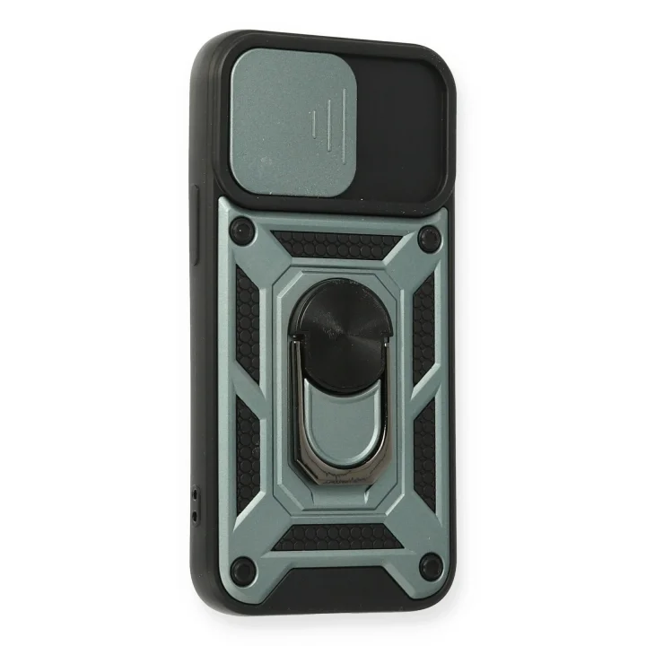 Mey İthalat®  iPhone 11 Kılıf Pars Lens Yüzüklü Silikon - Yeşil