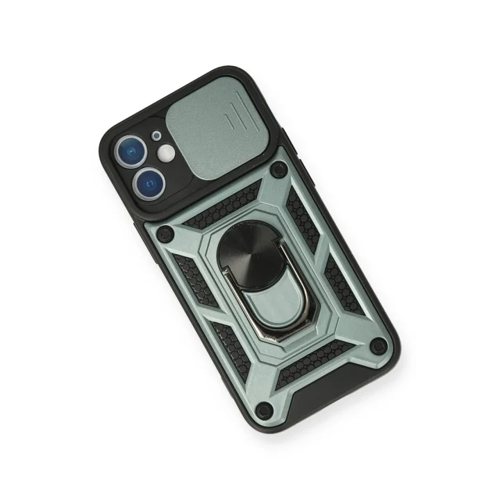 Mey İthalat®  iPhone 11 Kılıf Pars Lens Yüzüklü Silikon - Yeşil