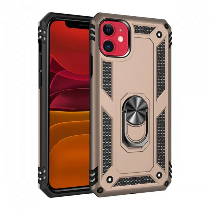 Mey İthalat®  iPhone 11 Kılıf Sofya Yüzüklü Silikon Kapak - Gold