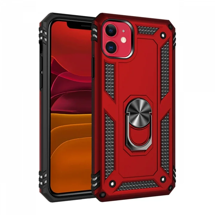 Mey İthalat®  iPhone 11 Kılıf Sofya Yüzüklü Silikon Kapak - Kırmızı