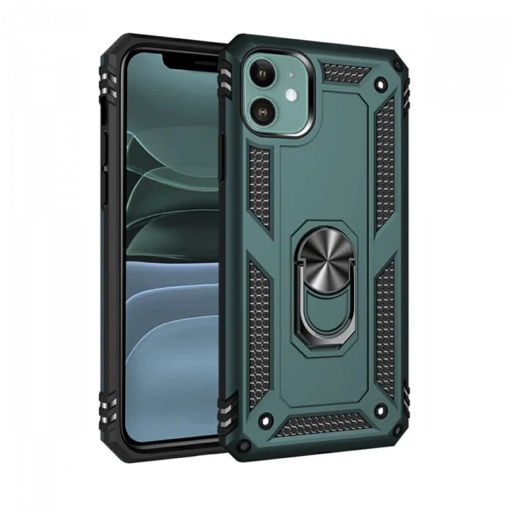 Mey İthalat®  iPhone 11 Kılıf Sofya Yüzüklü Silikon Kapak - Yeşil