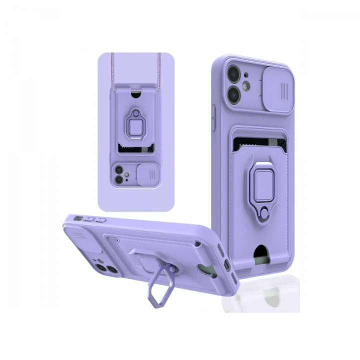Mey İthalat®  iPhone 11 Kılıf Zuma Kartvizitli Yüzüklü Silikon - Lila