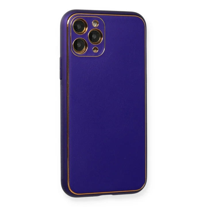 Mey İthalat®  iPhone 11 Pro Kılıf Coco Deri Silikon Kapak - Mor