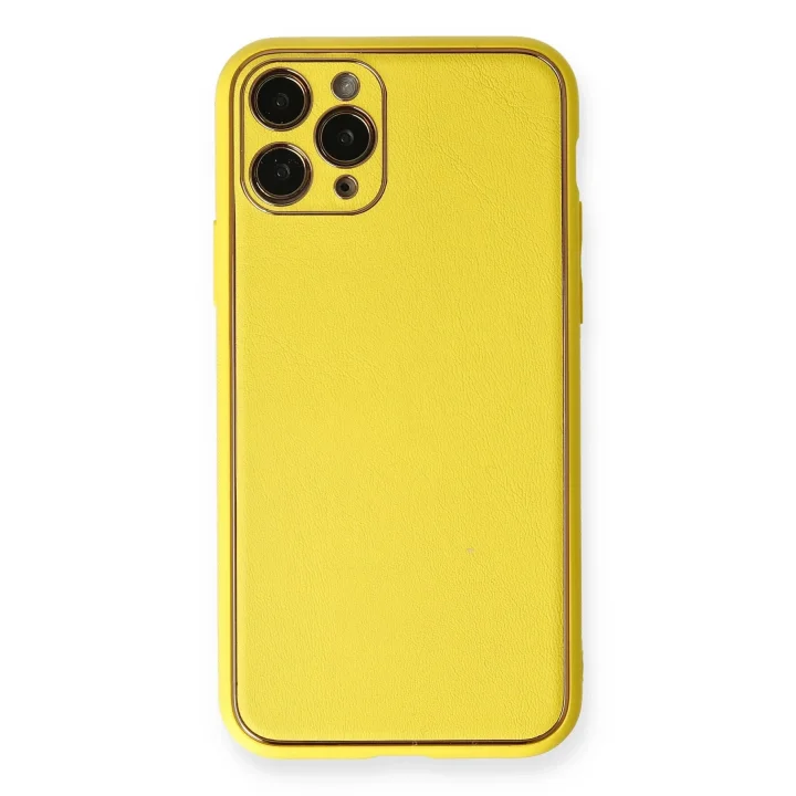 Mey İthalat®  iPhone 11 Pro Kılıf Coco Deri Silikon Kapak - Sarı