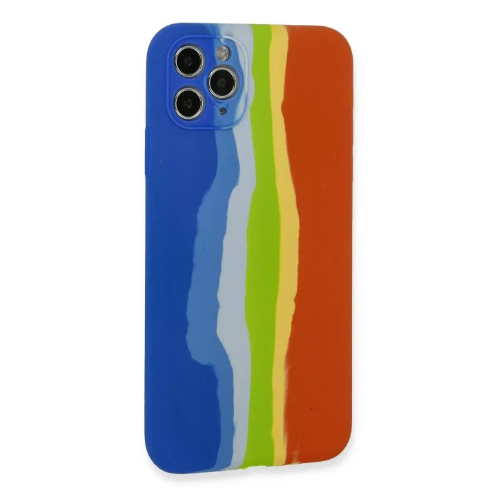 Mey İthalat®   iPhone 11 Pro Kılıf Ebruli Lansman Silikon - Mavi-Turuncu