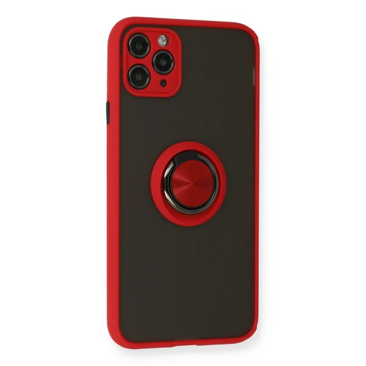 Mey İthalat®  iPhone 11 Pro Kılıf Montreal Yüzüklü Silikon Kapak - Kırmızı