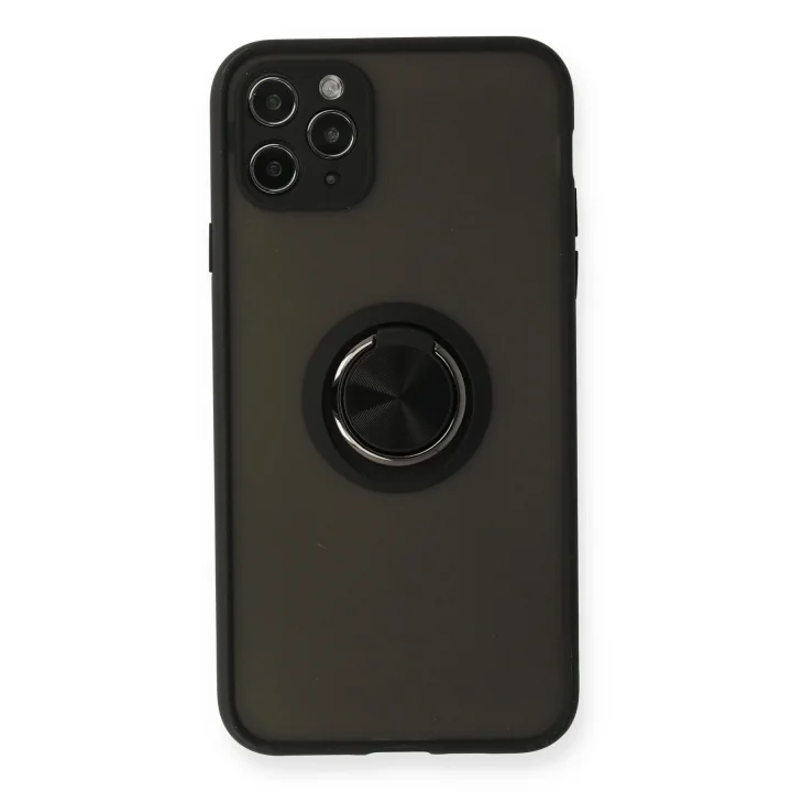 Mey İthalat®  iPhone 11 Pro Kılıf Montreal Yüzüklü Silikon Kapak - Siyah