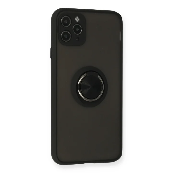 Mey İthalat®  iPhone 11 Pro Kılıf Montreal Yüzüklü Silikon Kapak - Siyah