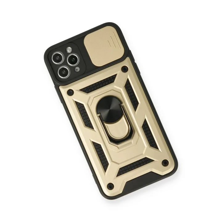 Mey İthalat®  iPhone 11 Pro Kılıf Pars Lens Yüzüklü Silikon - Gold