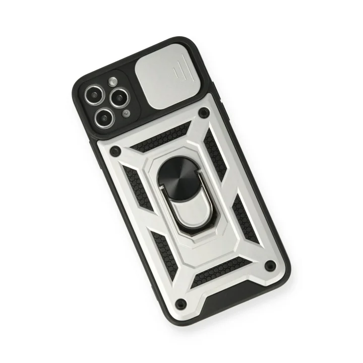 Mey İthalat®  iPhone 11 Pro Kılıf Pars Lens Yüzüklü Silikon - Gümüş