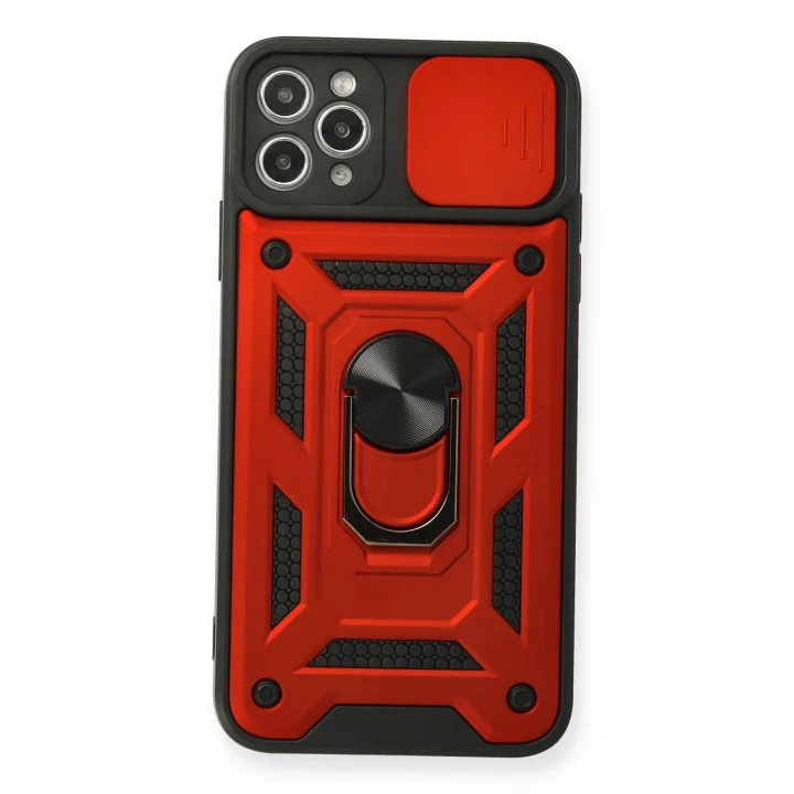 Mey İthalat®  iPhone 11 Pro Kılıf Pars Lens Yüzüklü Silikon - Kırmızı