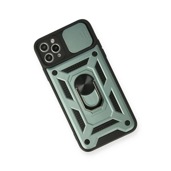 Mey İthalat®  iPhone 11 Pro Kılıf Pars Lens Yüzüklü Silikon - Yeşil