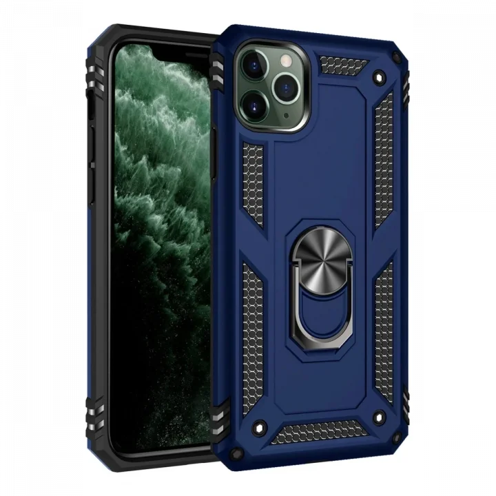 Mey İthalat®  iPhone 11 Pro Kılıf Sofya Yüzüklü Silikon Kapak - Lacivert