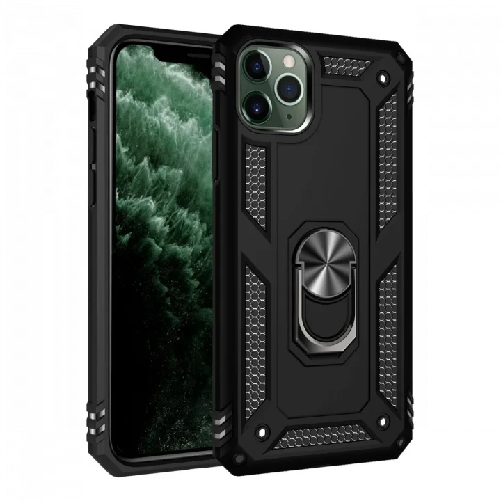 Mey İthalat®  iPhone 11 Pro Kılıf Sofya Yüzüklü Silikon Kapak - Siyah