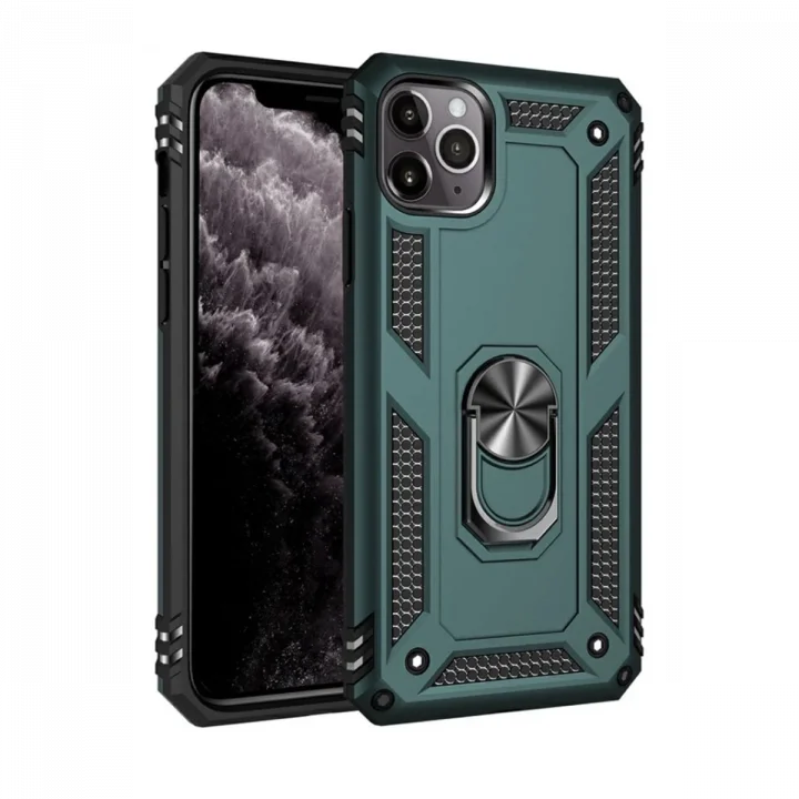 Mey İthalat®  iPhone 11 Pro Kılıf Sofya Yüzüklü Silikon Kapak - Yeşil