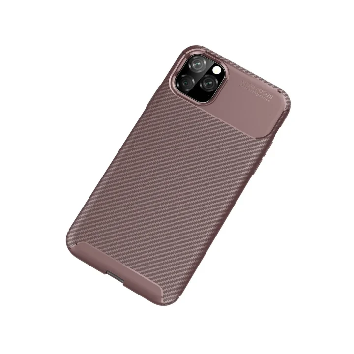 Mey İthalat®   iPhone 11 Pro Max Kılıf Auto Focus Karbon Kapak - Kahverengi