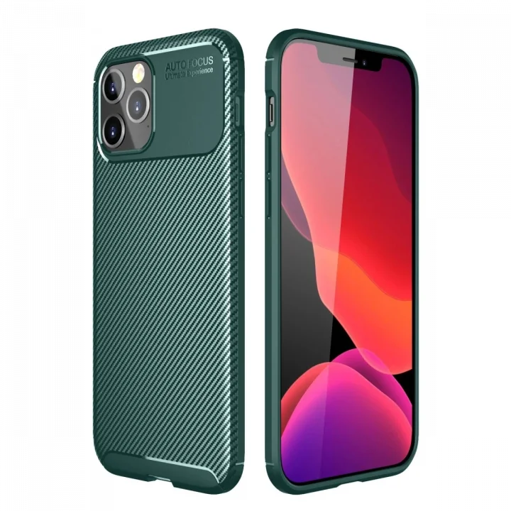 Mey İthalat®   iPhone 11 Pro Max Kılıf Auto Focus Karbon Kapak - Yeşil