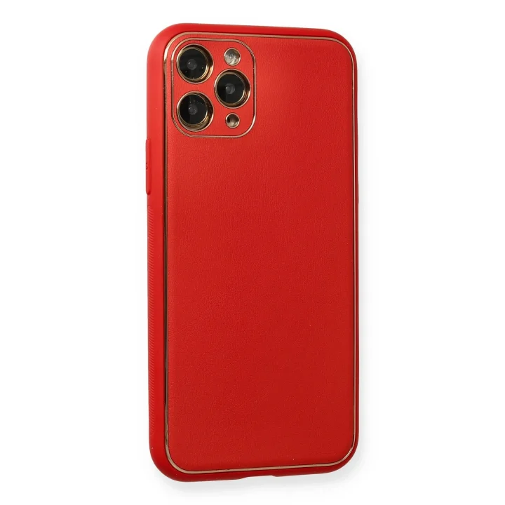 Mey İthalat®  iPhone 11 Pro Max Kılıf Coco Deri Silikon Kapak - Kırmızı