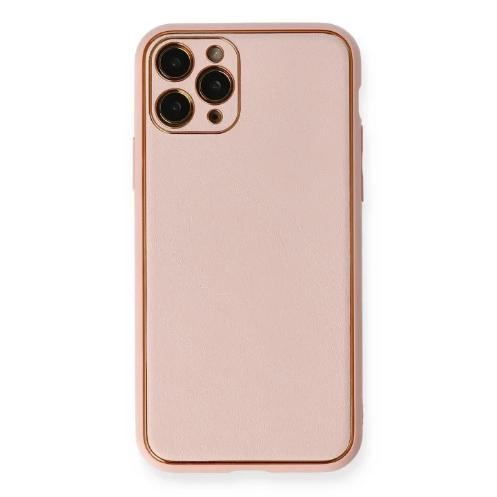 Mey İthalat®  iPhone 11 Pro Max Kılıf Coco Deri Silikon Kapak - Pembe